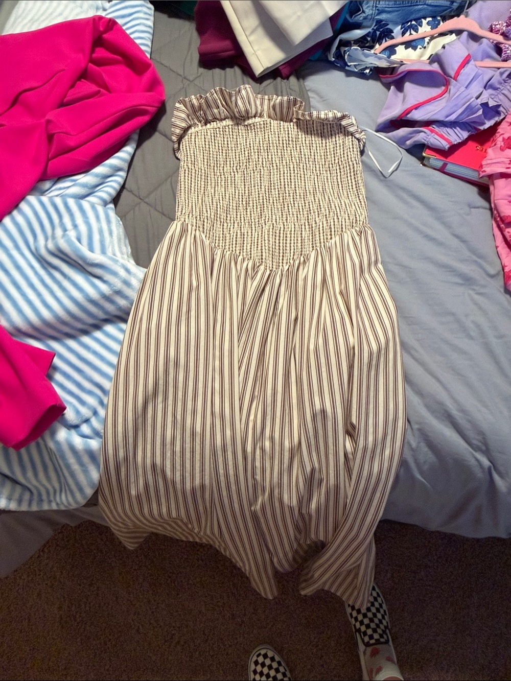 Abercrombie & Fitch Cream and Brown Striped Strapless Dress